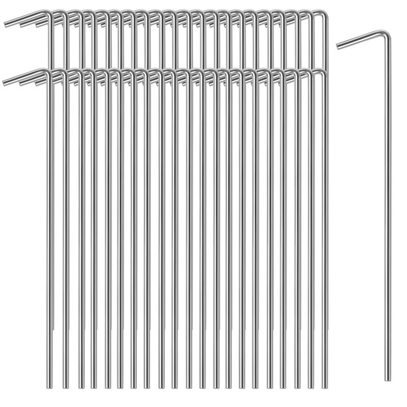 Oligei 45 Pack Tent Stakes, Stakes for Outdoor Decorations, Tent Stakes Heavy Duty, Metal Stakes, Tent Garden Stakes for Gardening & Canopies, Outdoor Christmas Decorations - Image 1